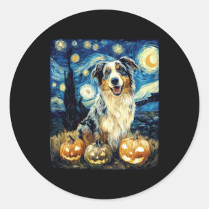 Cute Australian Shepherd Dog Halloween Jack O Lant Classic Round Sticker