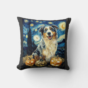 Cute Australian Shepherd Dog Halloween Jack O Lant Cushion