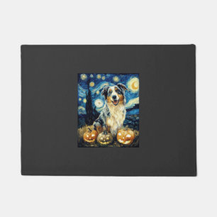 Cute Australian Shepherd Dog Halloween Jack O Lant Doormat