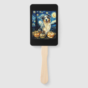 Cute Australian Shepherd Dog Halloween Jack O Lant Hand Fan