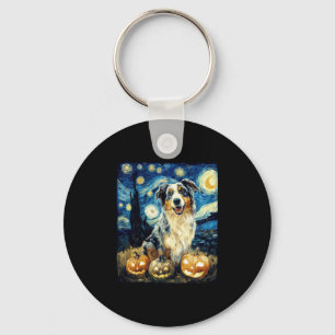 Cute Australian Shepherd Dog Halloween Jack O Lant Key Ring