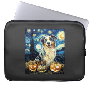 Cute Australian Shepherd Dog Halloween Jack O Lant Laptop Sleeve