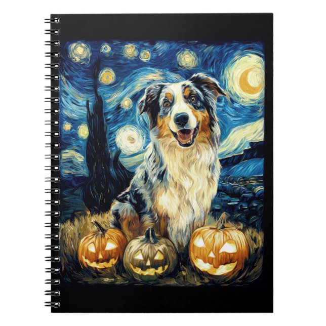 Cute Australian Shepherd Dog Halloween Jack O Lant Notebook (Front)