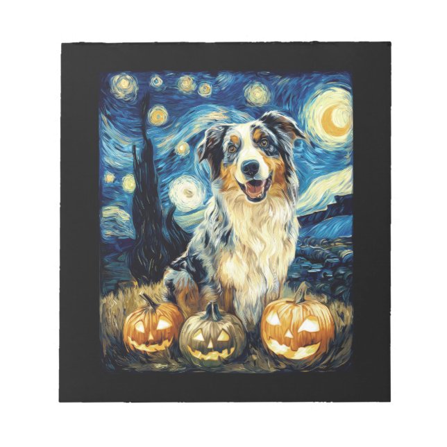 Cute Australian Shepherd Dog Halloween Jack O Lant Notepad (Front)