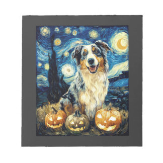 Cute Australian Shepherd Dog Halloween Jack O Lant Notepad