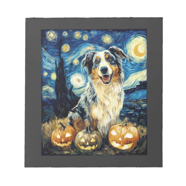 Cute Australian Shepherd Dog Halloween Jack O Lant Notepad (Front)