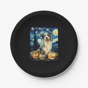Cute Australian Shepherd Dog Halloween Jack O Lant Paper Plate