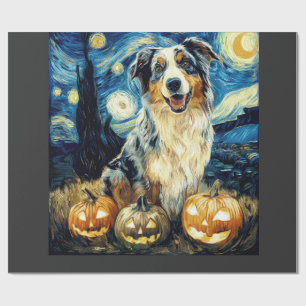 Cute Australian Shepherd Dog Halloween Jack O Lant Wrapping Paper