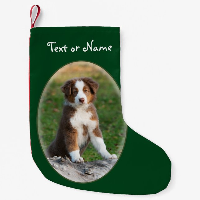 Cute Australian Shepherd Dog - Personalised Santa Small Christmas Stocking (Front)