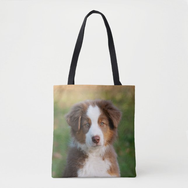 Cute Australian Shepherd Dog Puppy Photo - Shopper Tote Bag (Front)