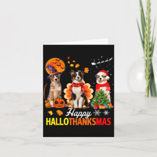 Cute Australian Shepherd Happy Hallothanksmas Xmas Card