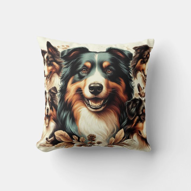 Cute Australian Shepherd Painting Cushion (Front)