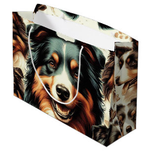 Cute Australian Shepherd Painting Large Gift Bag