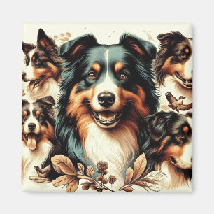 Cute Australian Shepherd Painting Magnet