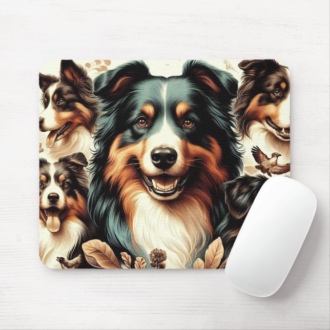 Cute Australian Shepherd Painting Mouse Pad (With Mouse)