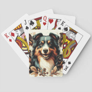 Cute Australian Shepherd Painting Playing Cards