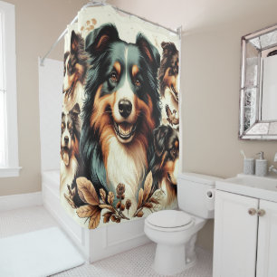 Cute Australian Shepherd Painting Shower Curtain