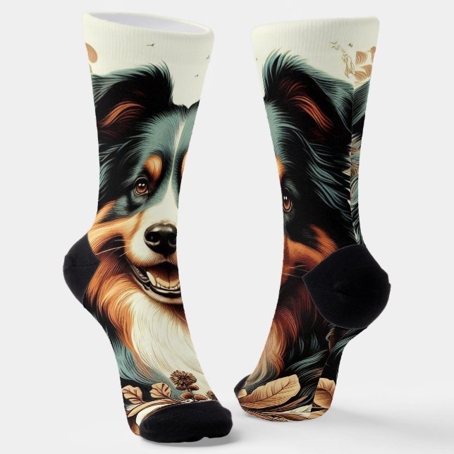 Cute Australian Shepherd Painting Socks (Angled)