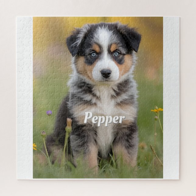 Cute Australian Shepherd Personalised Jigsaw Puzzle (Vertical)