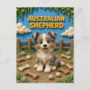 Cute Australian Shepherd Puppy, Baby Dog Postcard