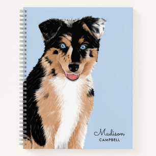 Cute Australian Shepherd Puppy Dog   Name   Blue Notebook
