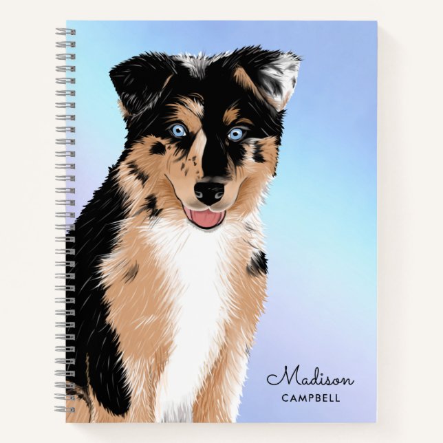 Cute Australian Shepherd Puppy Dog | Name | Pastel Notebook (Front)