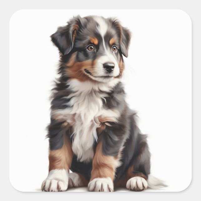 Cute Australian Shepherd Puppy Sticker (Front)