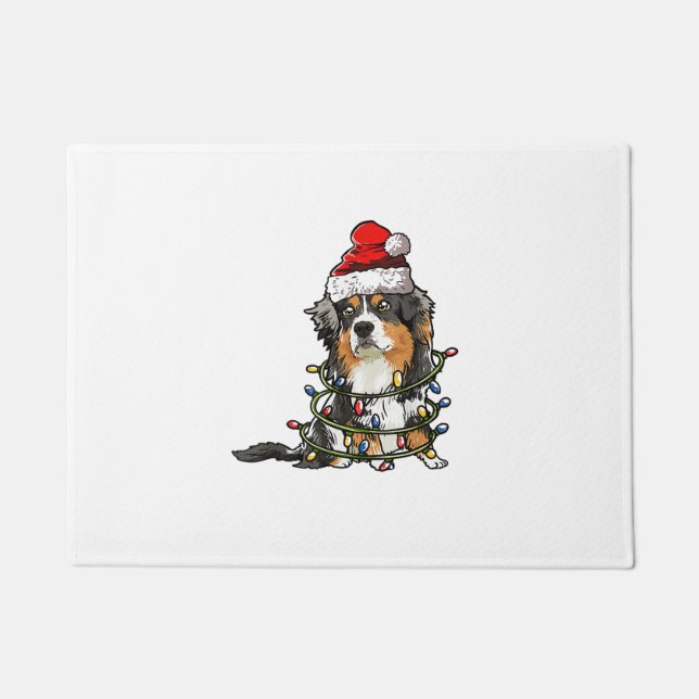 Cute Australian Shepherd Santa Christmas Tree Ligh Doormat (Front)