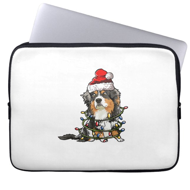 Cute Australian Shepherd Santa Christmas Tree Ligh Laptop Sleeve (Front)