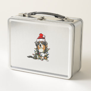 Cute Australian Shepherd Santa Christmas Tree Ligh Metal Lunch Box
