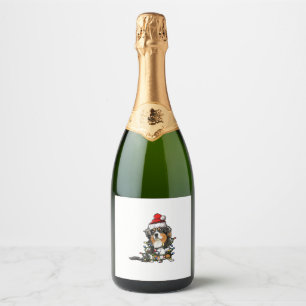 Cute Australian Shepherd Santa Christmas Tree Ligh Sparkling Wine Label
