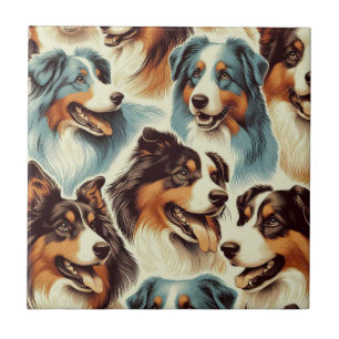 Cute Australian Shepherd Seamless Ceramic Tile