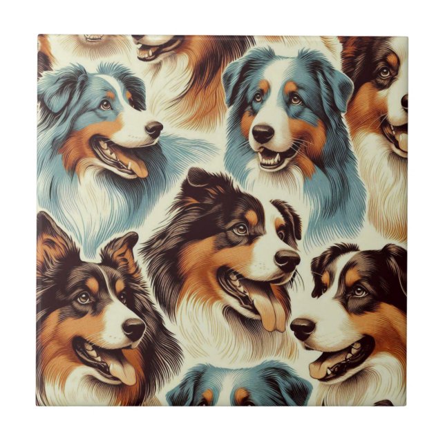 Cute Australian Shepherd Seamless Ceramic Tile (Front)