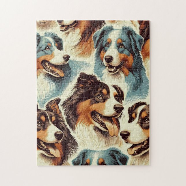 Cute Australian Shepherd Seamless Jigsaw Puzzle (Vertical)