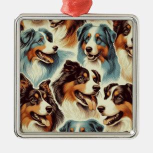 Cute Australian Shepherd Seamless Metal Ornament