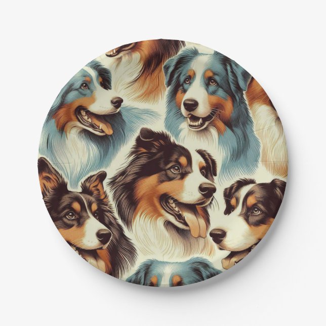 Cute Australian Shepherd Seamless Paper Plate (Front)