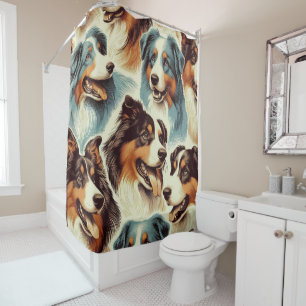 Cute Australian Shepherd Seamless Shower Curtain