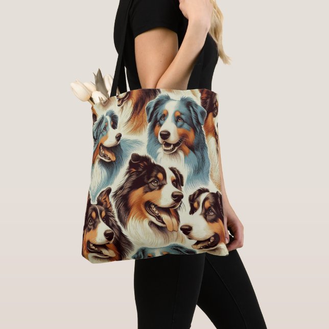 Cute Australian Shepherd Seamless Tote Bag (Close Up)