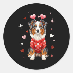 Cute Australian Shepherd Valentine Heart Valentine Classic Round Sticker