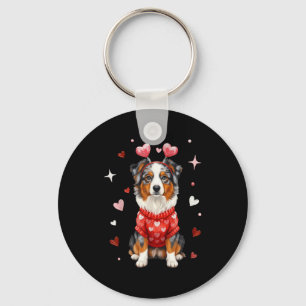 Cute Australian Shepherd Valentine Heart Valentine Key Ring