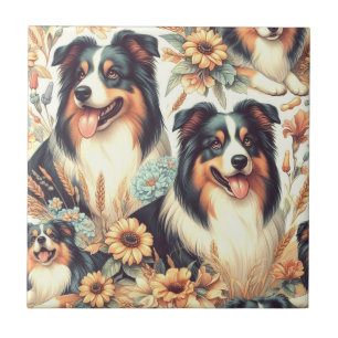 Cute Australian Shepherd Vintage Painting Ceramic Tile