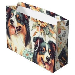 Cute Australian Shepherd Vintage Painting Large Gift Bag