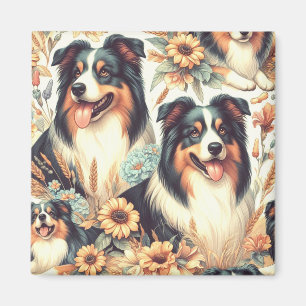Cute Australian Shepherd Vintage Painting Magnet