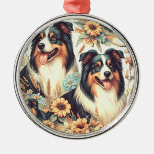 Cute Australian Shepherd Vintage Painting Metal Ornament