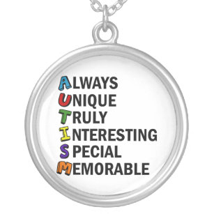 Cute Autism Awareness Acrostic Silver Plated Necklace