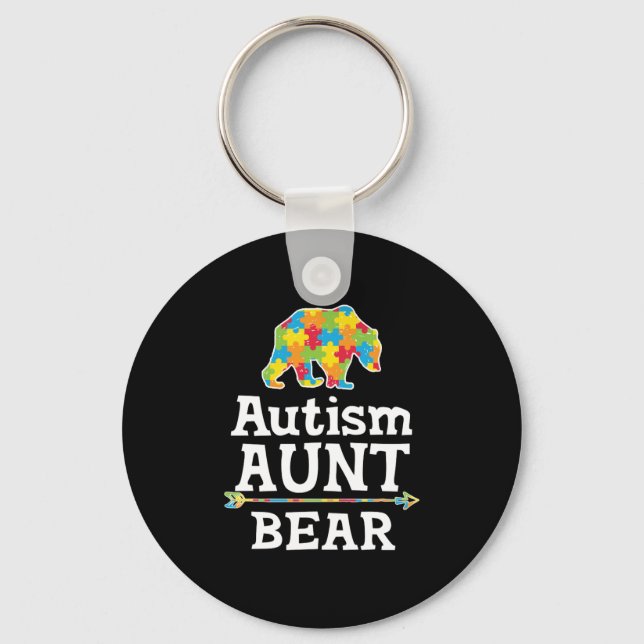 Cute Autism Awareness Aunt Bear Key Ring (Front)