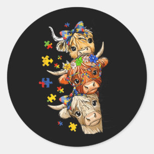 Cute Autism Awareness Highland Cow Puzzle Speech Classic Round Sticker
