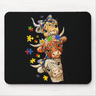 Cute Autism Awareness Highland Cow Puzzle Speech Mouse Pad