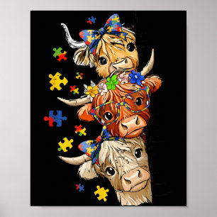 Cute Autism Awareness Highland Cow Puzzle Speech Poster