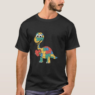 Cute Autism Awareness Puzzle Dinosaur & Heart Teac T-Shirt